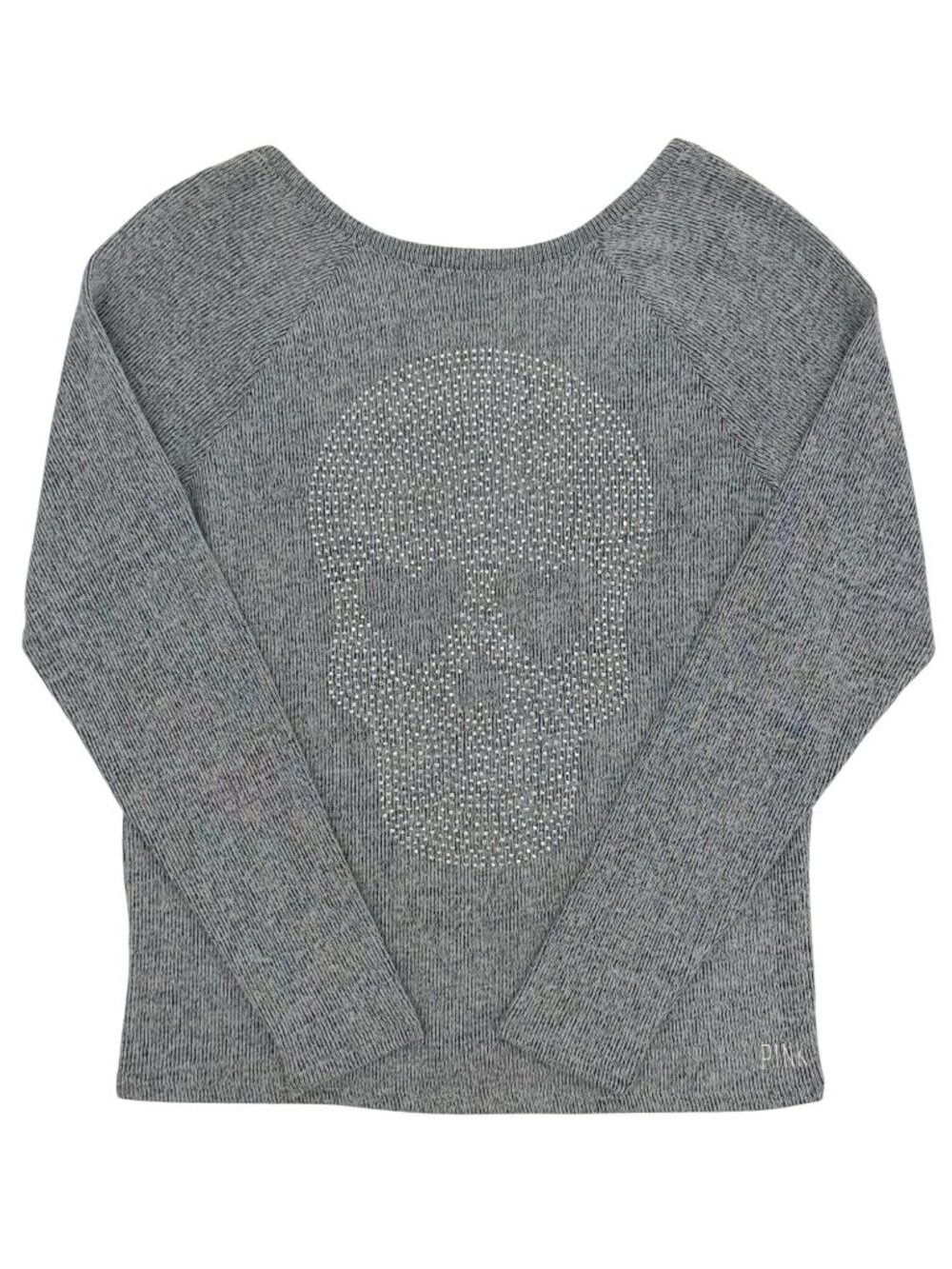 NWT Victoria’s Secret PINK Gray Rhinestone Skull Scoop Back Knit Top M| Y2K Edgy